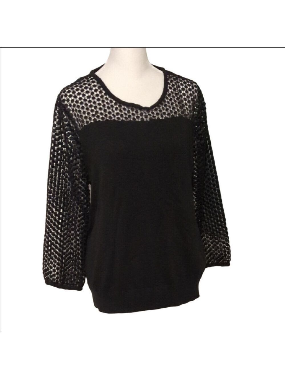 Ann Taylor Loft Black Knit Top Large See Through Sleeves